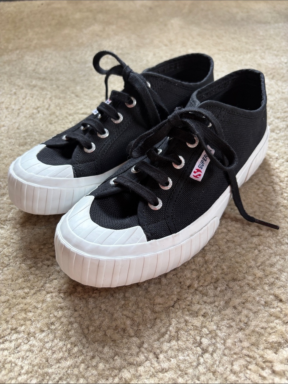 Superga 2630 Cotu Black Canvas Sneakers with White Rubber Toe